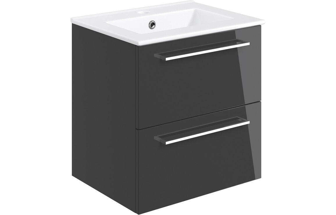 Rhyl 510mm Wall Hung 2 Drawer Basin Unit & Basin - Anthracite Gloss