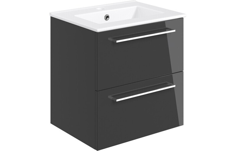 Rhyl 510mm Wall Hung 2 Drawer Basin Unit & Basin - Anthracite Gloss
