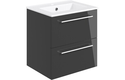 Rhyl 510mm Wall Hung 2 Drawer Basin Unit & Basin - Anthracite Gloss