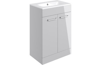 Rhyl 610mm Floor Standing 2 Door Basin Unit & Basin - Grey Gloss