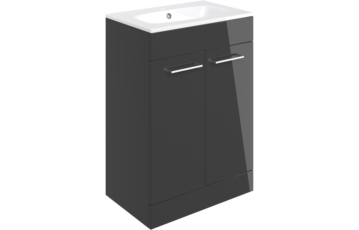 Rhyl 610mm Floor Standing 2 Door Basin Unit & Basin - Anthracite Gloss