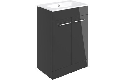 Rhyl 610mm Floor Standing 2 Door Basin Unit & Basin - Anthracite Gloss