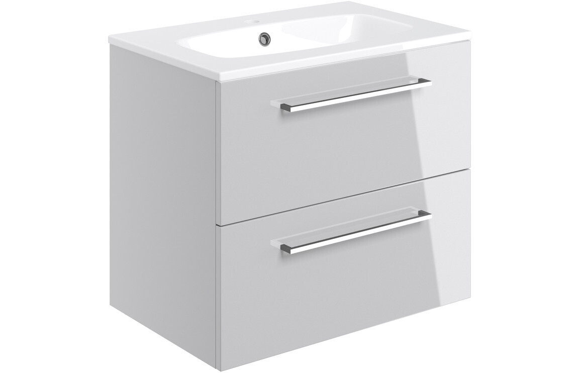 Rhyl 610mm Wall Hung 2 Drawer Basin Unit & Basin - Grey Gloss