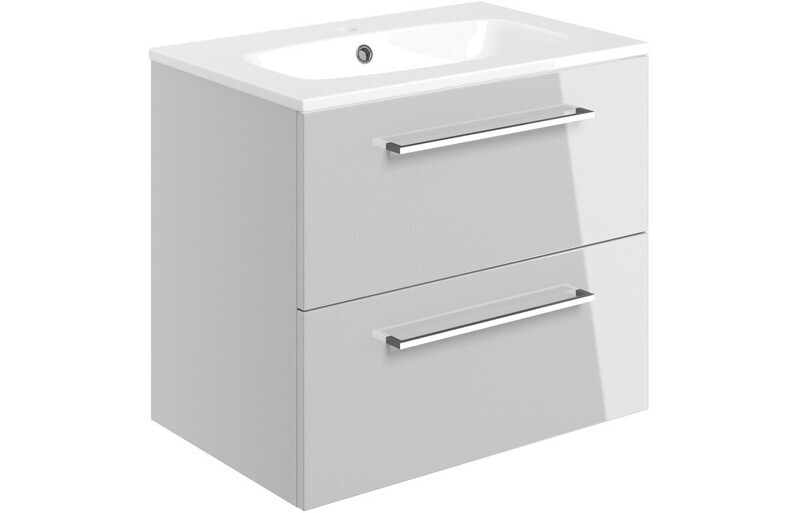 Rhyl 610mm Wall Hung 2 Drawer Basin Unit & Basin - Grey Gloss