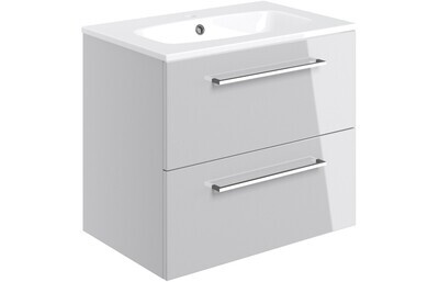 Rhyl 610mm Wall Hung 2 Drawer Basin Unit & Basin - Grey Gloss Rhyl 610mm Wall Hung 2 Drawer Basin Unit & Basin - Grey Gloss