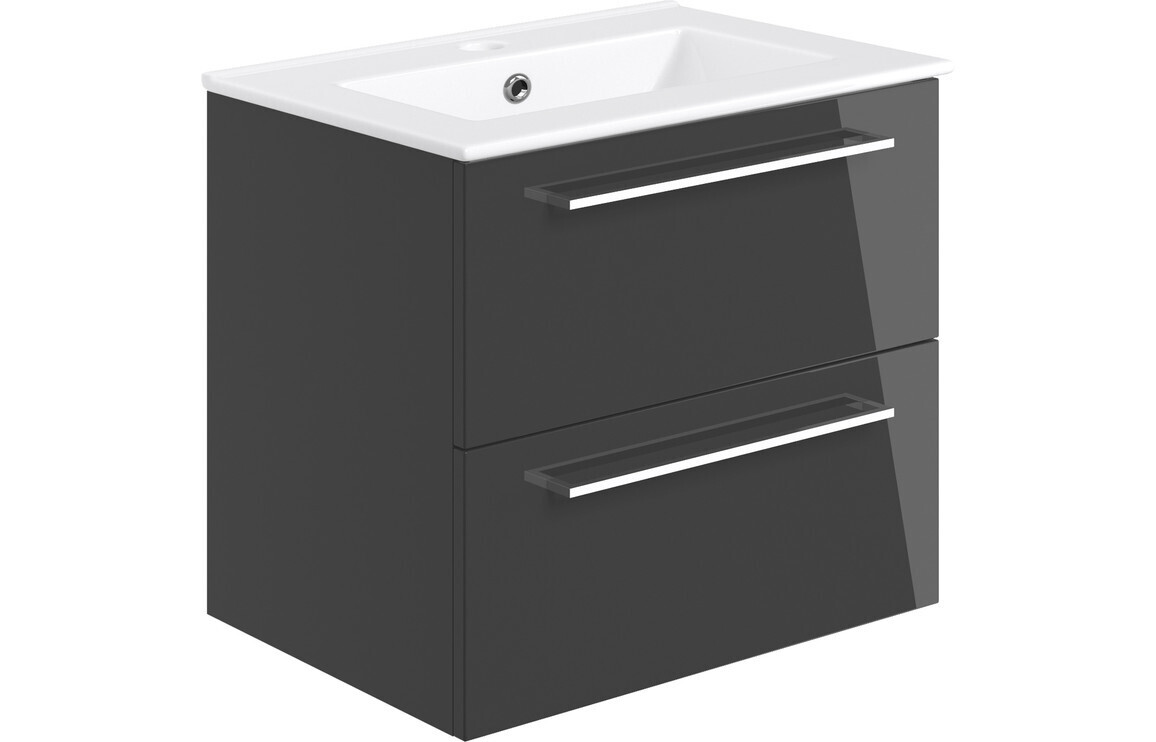 Rhyl 610mm Wall Hung 2 Drawer Basin Unit & Basin - Anthracite Gloss