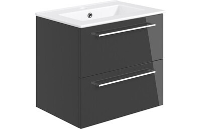 Rhyl 610mm Wall Hung 2 Drawer Basin Unit & Basin - Anthracite Gloss