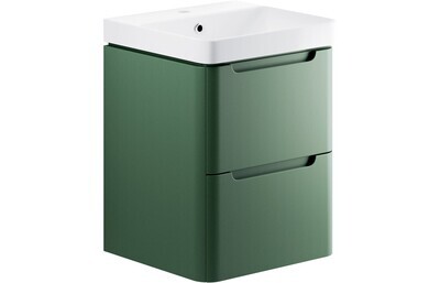 Narbeth 500mm 2 Drawer Wall Hung Cloakroom Basin Unit - Matt Sage Green