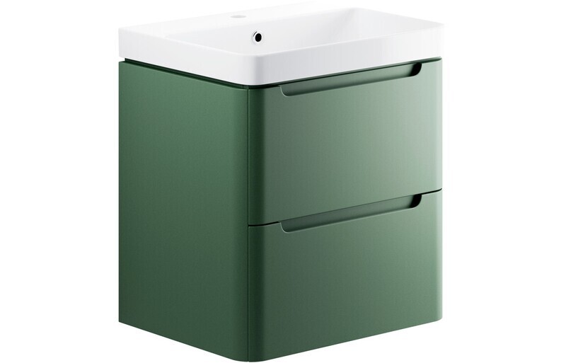 Narbeth 605mm 2 Drawer Wall Hung Basin Unit - Matt Sage Green