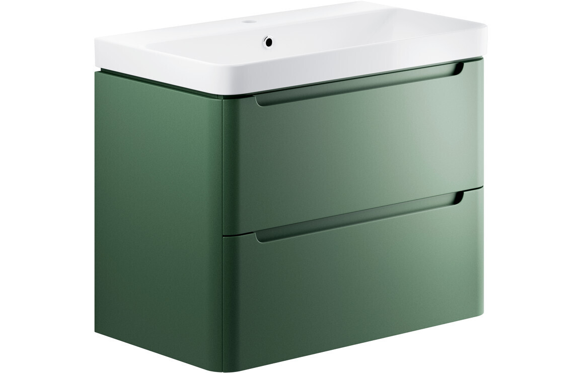 Narbeth 805mm 2 Drawer Wall Hung Basin Unit - Matt Sage Green