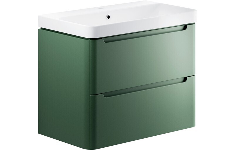 Narbeth 805mm 2 Drawer Wall Hung Basin Unit - Matt Sage Green