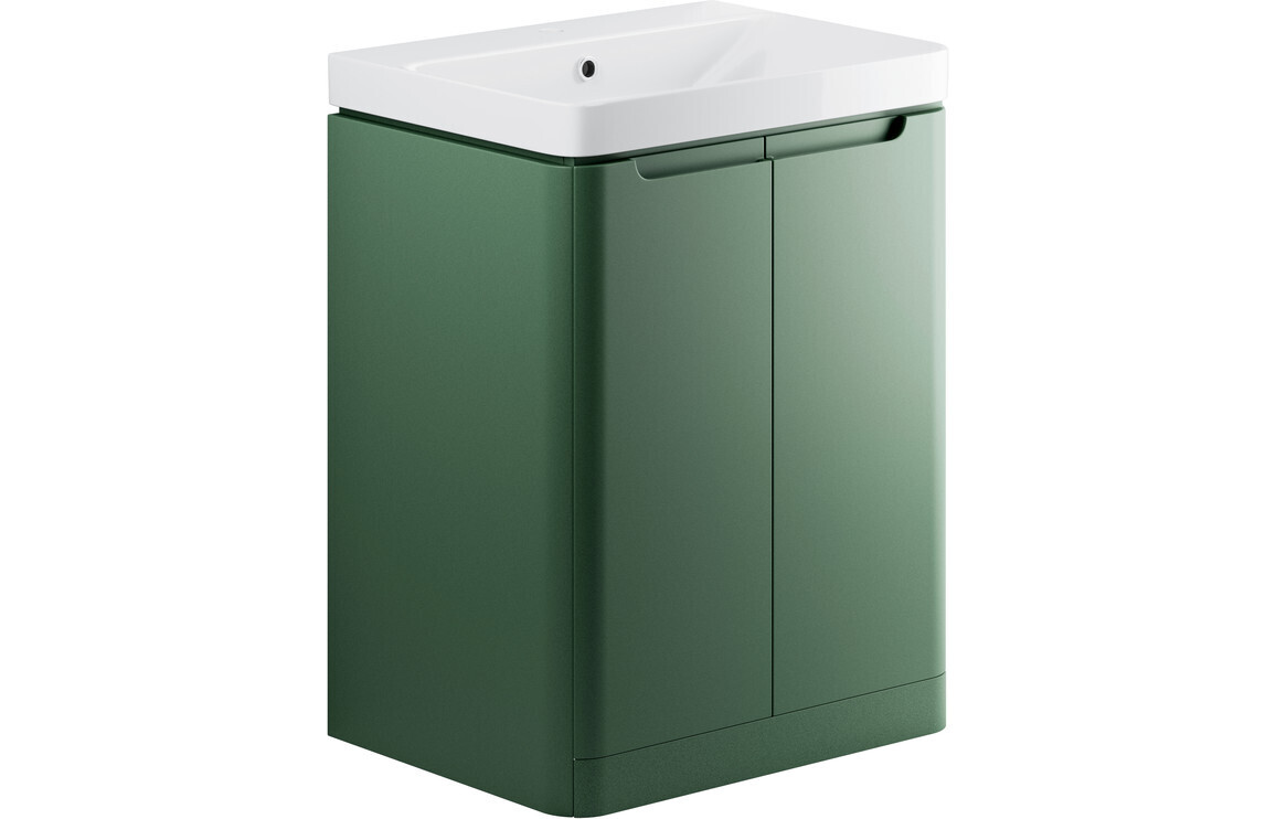 Narbeth 605mm 2 Door Floor Standing Basin Unit - Matt Sage Green