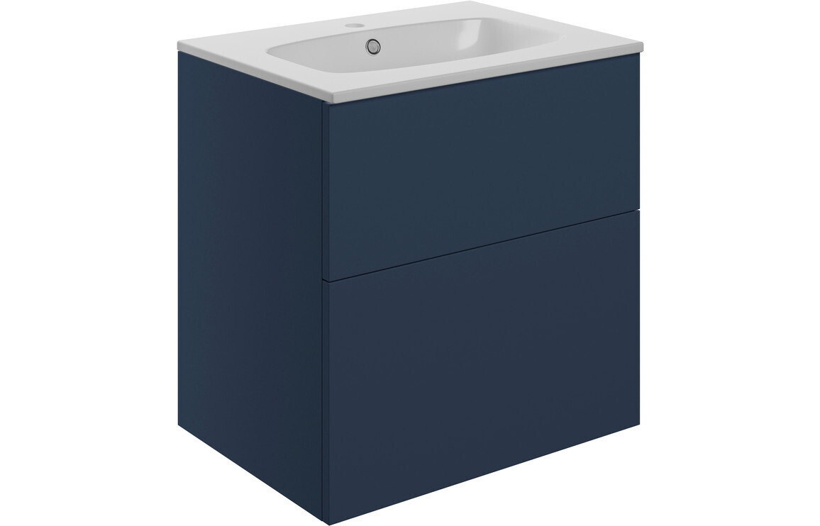 Carmarthen 610mm Wall Hung 2 Drawer Basin Unit & Basin - Matt Deep Blue