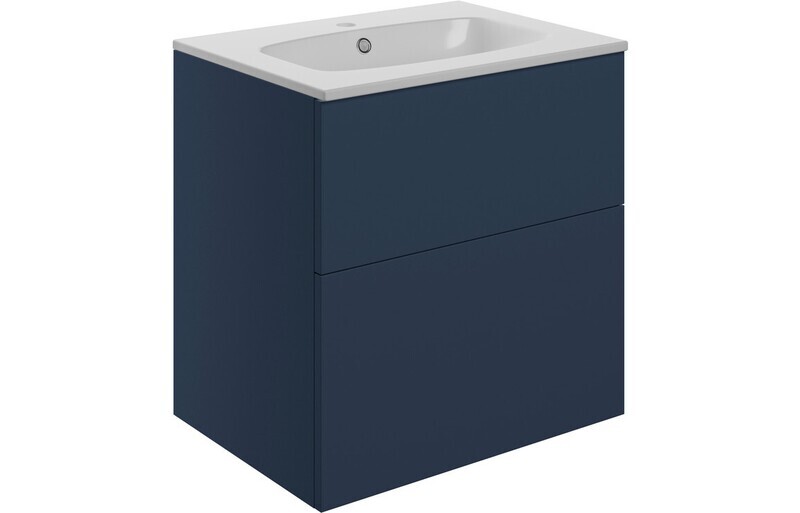 Carmarthen 610mm Wall Hung 2 Drawer Basin Unit & Basin - Matt Deep Blue