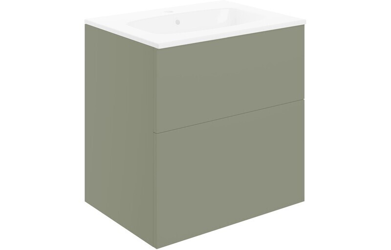 Carmarthen 610mm Wall Hung 2 Drawer Basin Unit & Basin - Matt Olive Green