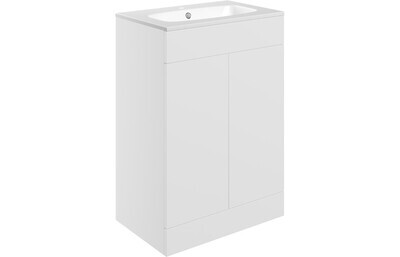 Carmarthen 610mm Floor Standing 2 Door Basin Unit & Basin - Matt White