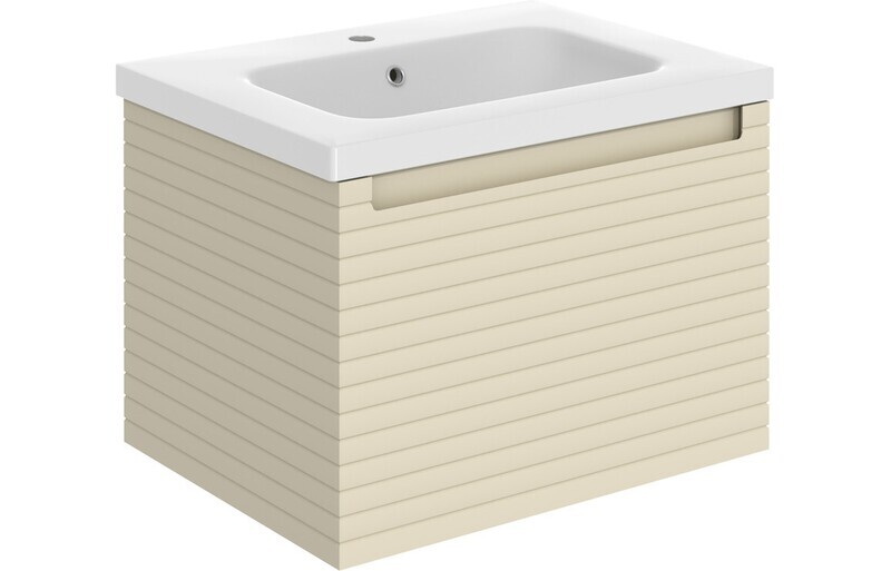 Chepstow 615mm Wall Hung 1 Drawer Basin Unit & Basin - Matt Cotton