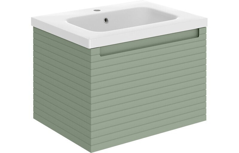 Chepstow 615mm Wall Hung 1 Drawer Basin Unit & Basin - Matt Willow Green