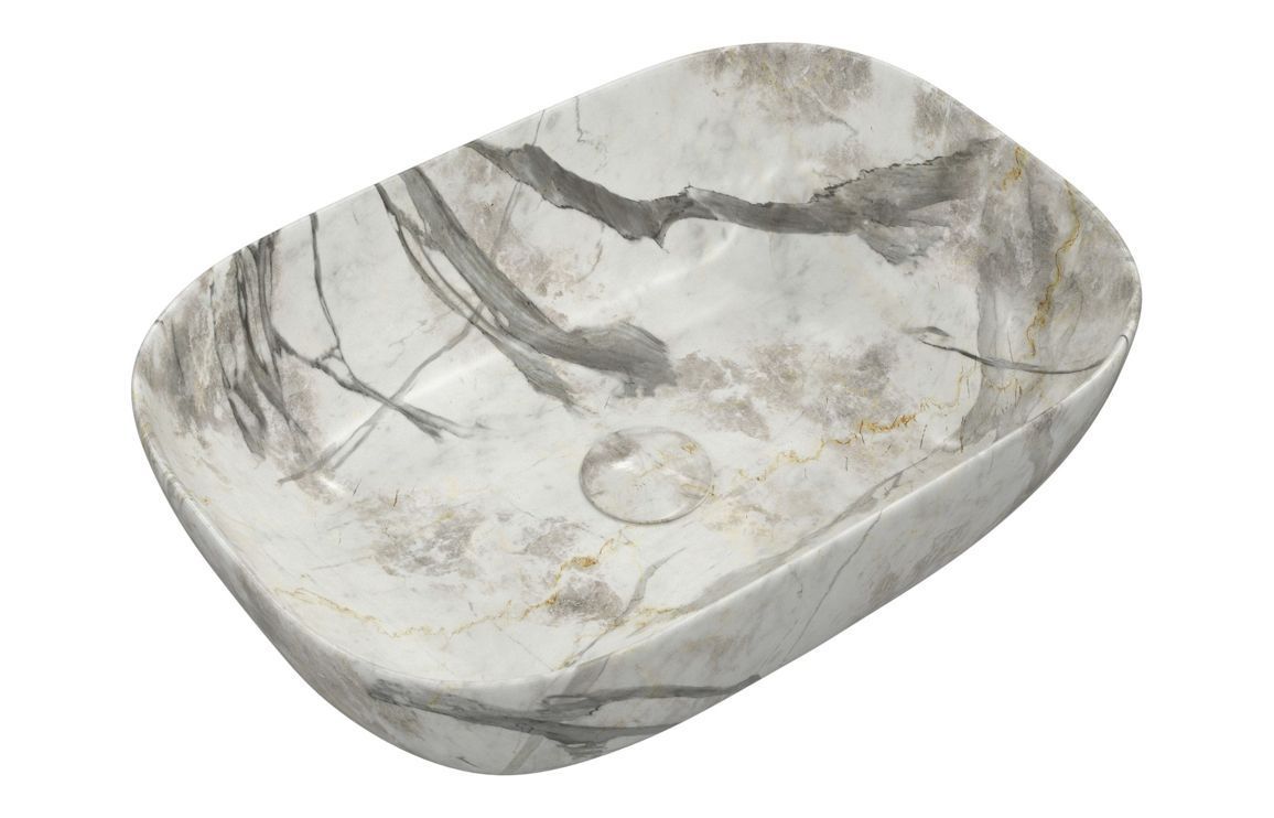 Luka 460x330mm Ceramic Washbowl - White Marble Effect