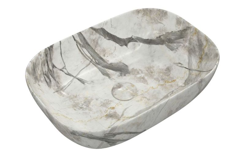 Luka 460x330mm Ceramic Washbowl - White Marble Effect