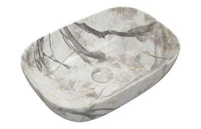 Luka 460x330mm Ceramic Washbowl - White Marble Effect