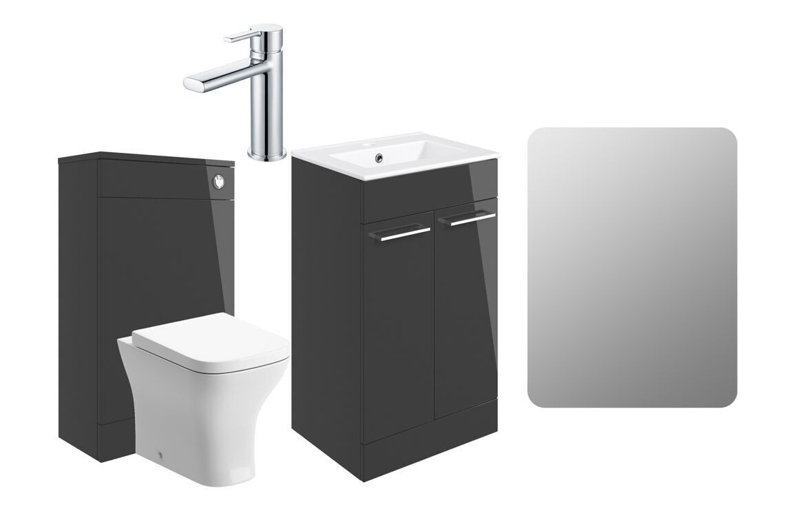 Rhyl 510mm Floor Standing Furniture Pack - Anthracite Gloss With Chrome Finishes