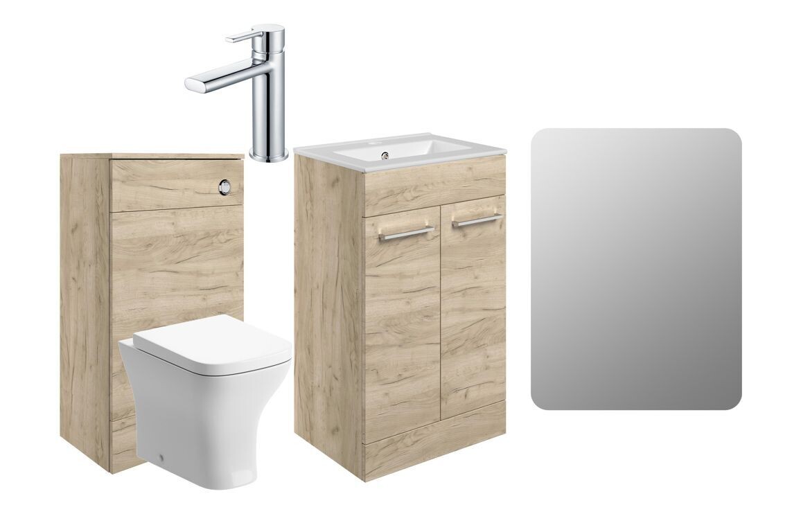 Rhyl 510mm Floor Standing Furniture Pack - Oak With Chrome Finishes