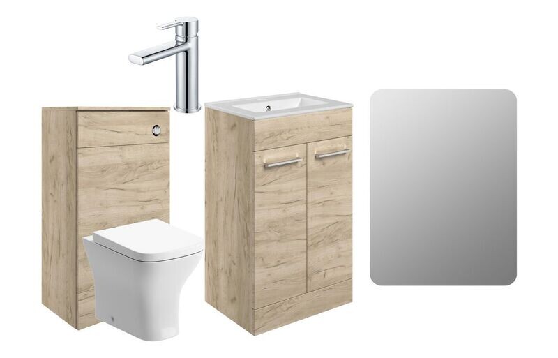 Rhyl 510mm Floor Standing Furniture Pack - Oak With Chrome Finishes