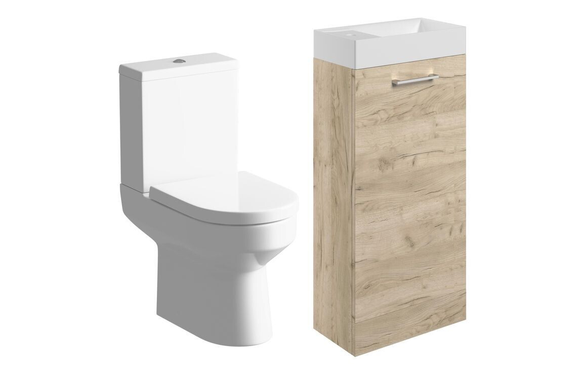 Rhyl 410mm Floor Standing Basin Unit & Close Coupled Toilet Pack - Oak