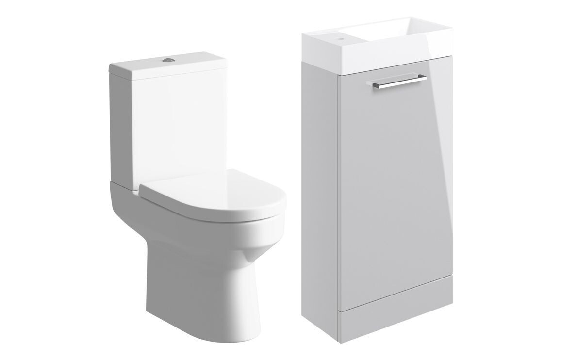 Libby 410mm Floor Standing Basin Unit & Close Coupled Toilet Pack - Grey Gloss