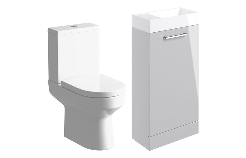Libby 410mm Floor Standing Basin Unit & Close Coupled Toilet Pack - Grey Gloss