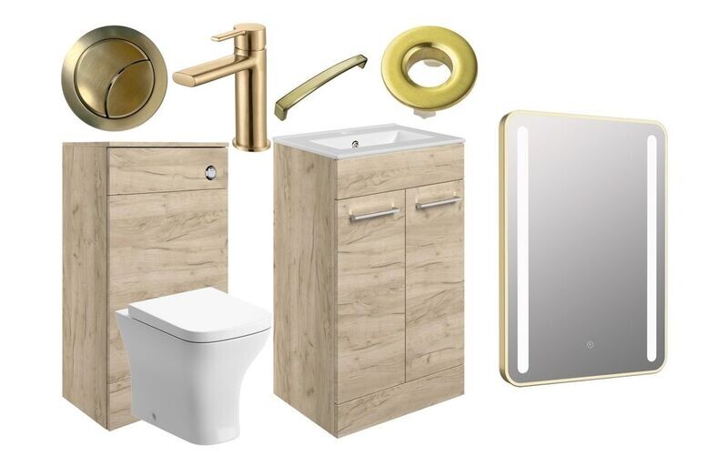 Rhyl 510mm F/S Furniture Pack - Oak w/Brushed Brass Finishes