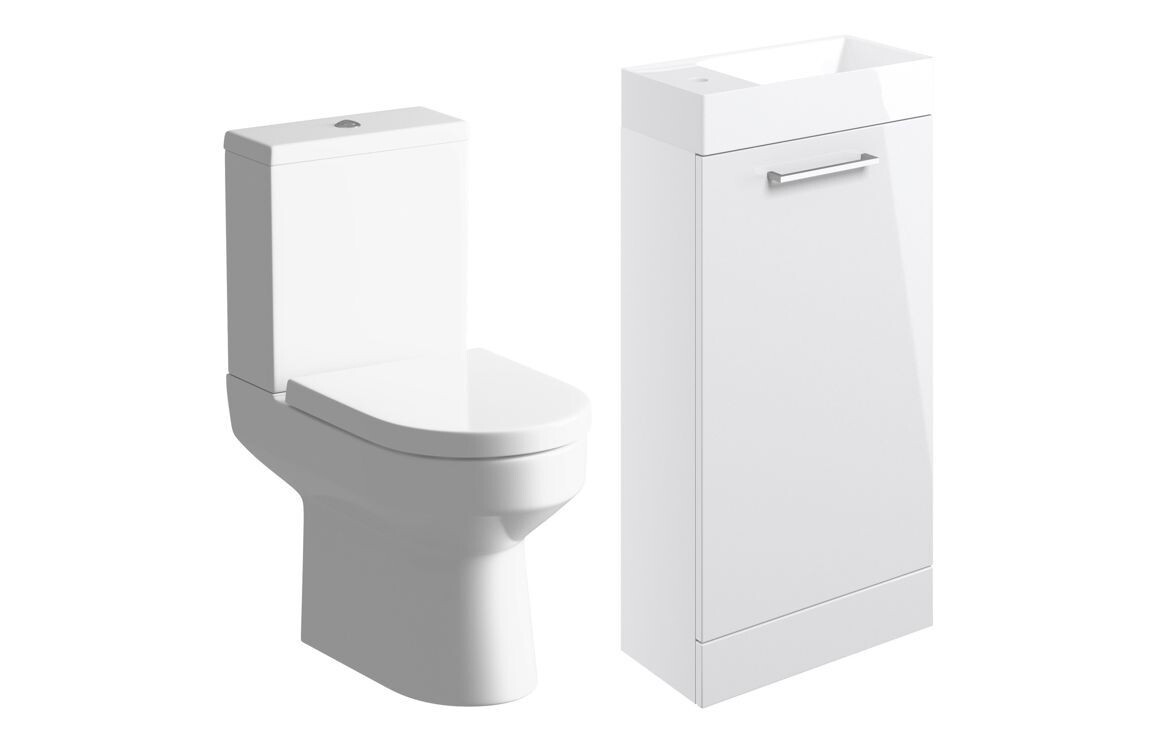 Rhyl 410mm Floor Standing Basin Unit & Close Coupled Toilet Pack - White Gloss