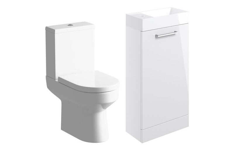 Rhyl 410mm Floor Standing Basin Unit & Close Coupled Toilet Pack - White Gloss