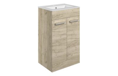 Rhyl 510mm Floor Standing 2 Door Basin Unit & Basin - Oak
