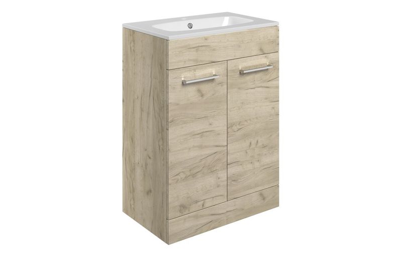 Rhyl 610mm Floor Standing 2 Door Basin Unit & Basin - Oak