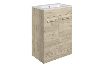 Rhyl 610mm Floor Standing 2 Door Basin Unit & Basin - Oak