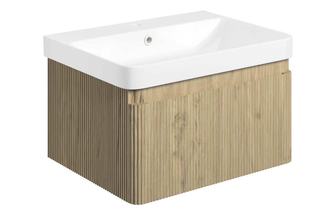 Risca 605mm Wall Hung 1 Drawer Basin Unit & Basin - Textured Oak