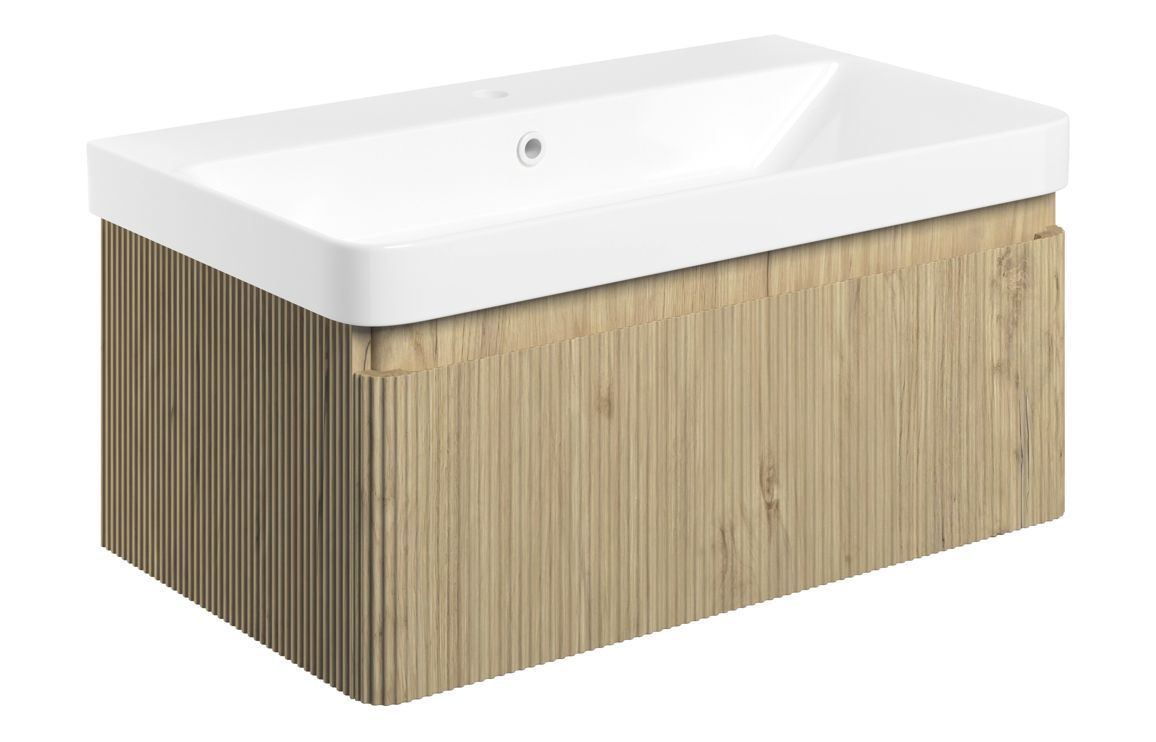 Risca 805mm Wall Hung 1 Drawer Basin Unit & Basin - Textured Oak
