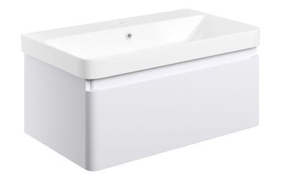 Rhossili 805mm Wall Hung 1 Drawer Basin Unit & Basin - Matt White Rhossili 805mm Wall Hung 1 Drawer Basin Unit & Basin - Matt White