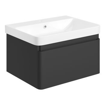 Rhossili 605mm Wall Hung 1 Drawer Basin Unit & Basin - Matt Black Rhossili 605mm Wall Hung 1 Drawer Basin Unit & Basin - Matt Black