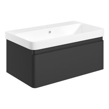 Rhossili 805mm Wall Hung 1 Drawer Basin Unit & Basin - Matt Black