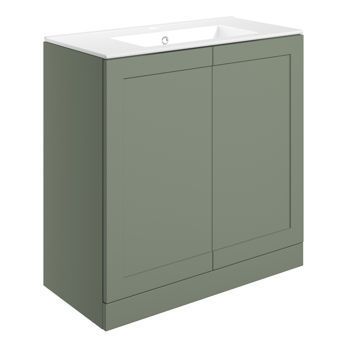 Raglan 815mm Floor Standing 2 Door Basin Unit & Basin - Matt Reed Green
