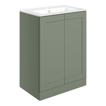 Raglan 615mm Floor Standing 2 Door Basin Unit & Basin - Matt Reed Green