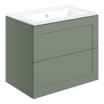 Raglan 615mm Wall Hung 2 Drawer Basin Unit & Basin - Matt Reed Green