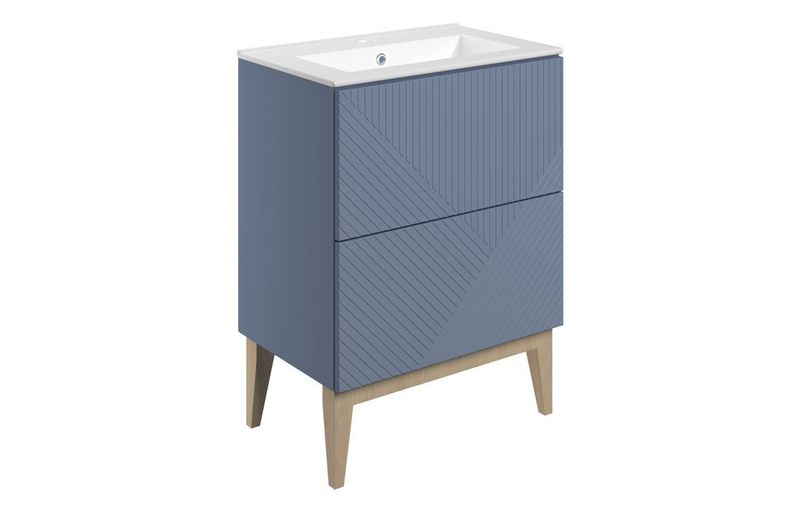 Flint 615mm Floor Standing 2 Drawer Basin Unit & Basin - Matt Smoke Blue