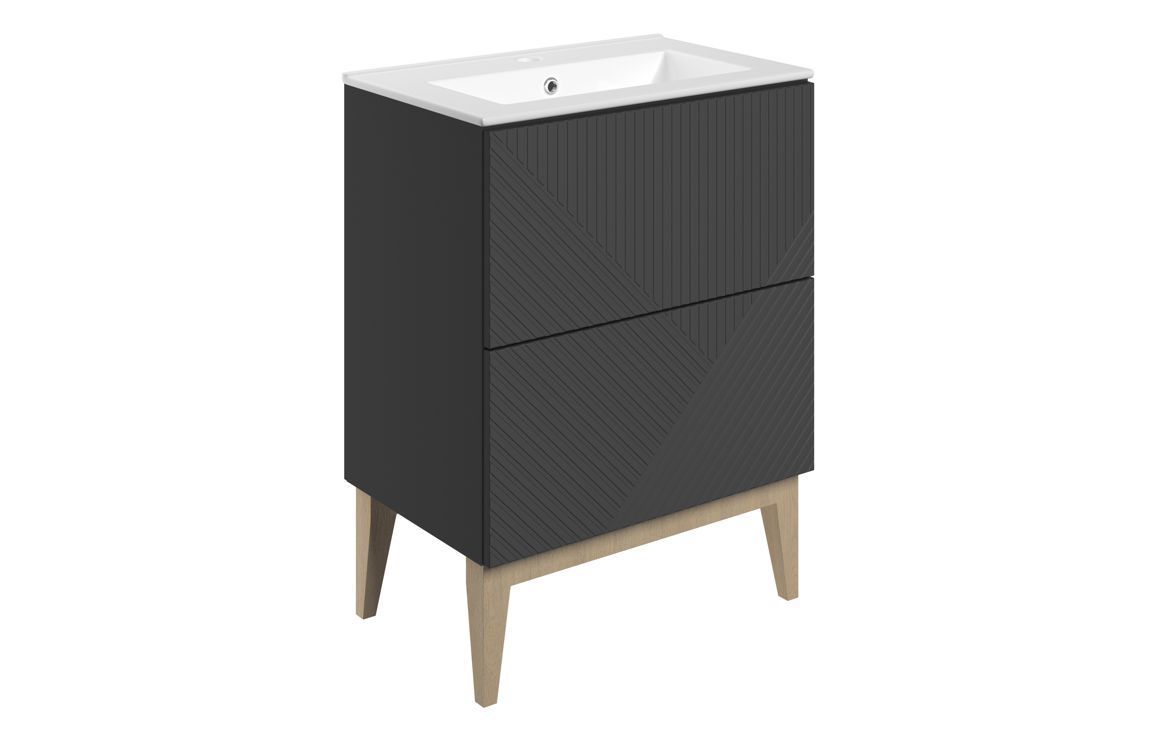Flint 615mm Floor Standing 2 Drawer Basin Unit & Basin - Matt Graphite Grey