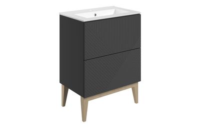 Flint 615mm Floor Standing 2 Drawer Basin Unit & Basin - Matt Graphite Grey