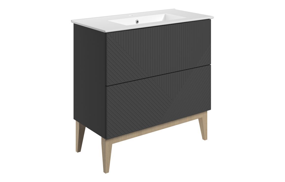 Flint 815mm Floor Standing 2 Drawer Basin Unit & Basin - Matt Graphite Grey