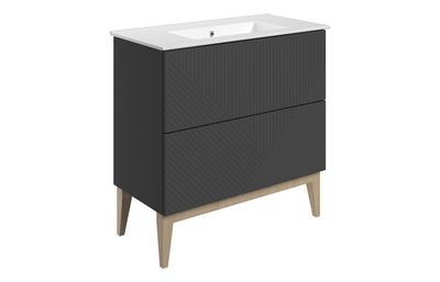 Flint 815mm Floor Standing 2 Drawer Basin Unit & Basin - Matt Graphite Grey